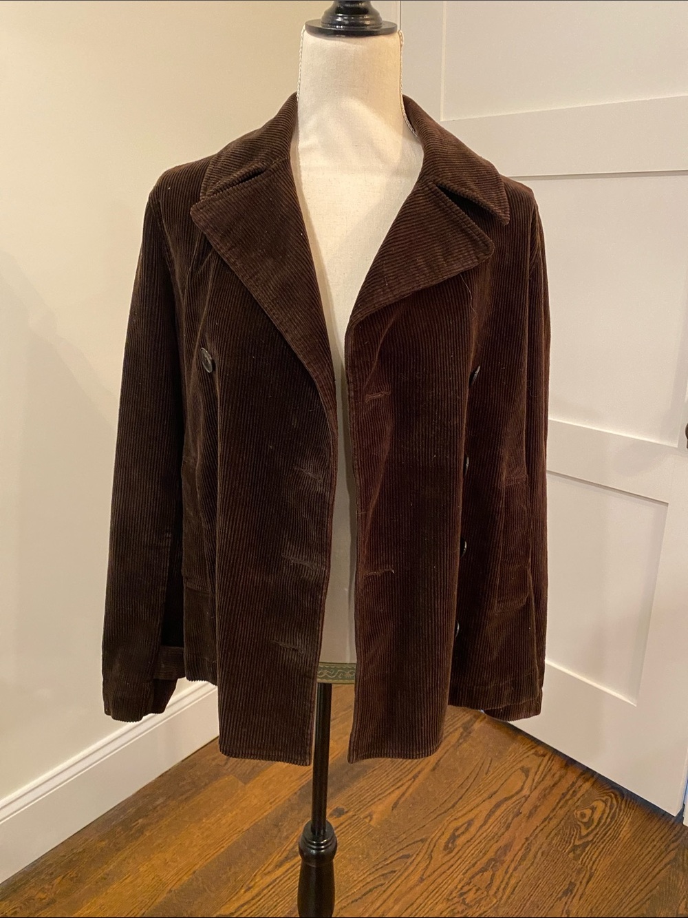 Vintage Ralph Lauren Brown Corduroy Double-Breasted Pea Coat